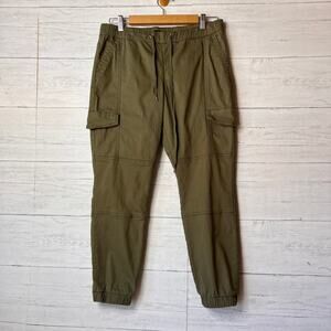 Sincerely Jules Pants Womens Size Large Olive Green Cargo Utility Joggers Cotton